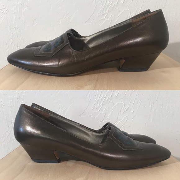 Vintage Brown Metallic Statement Block Heel 6.5 - Picture 3 of 8